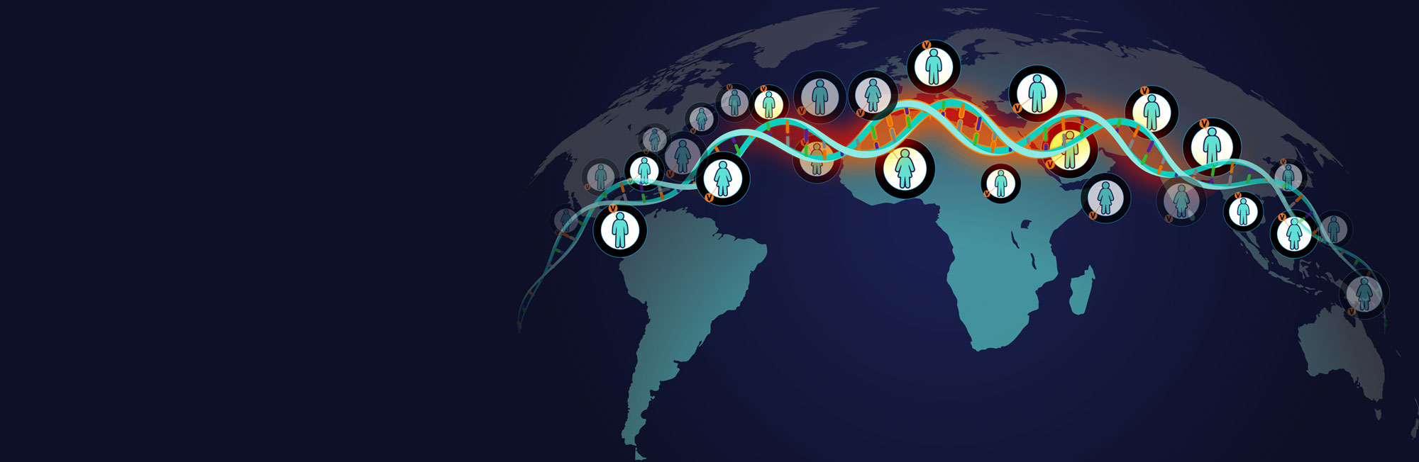 DNA strand spanning the globe